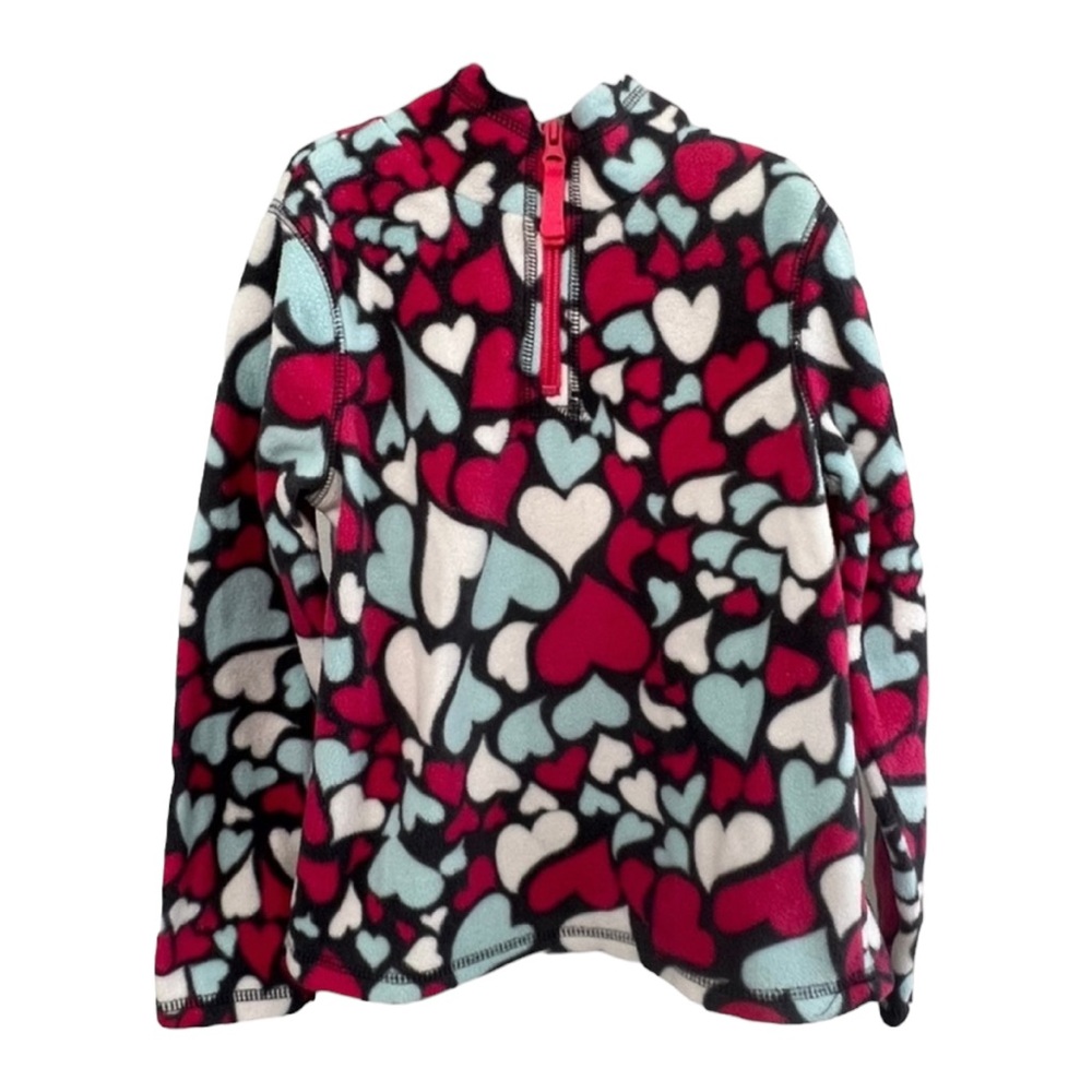 Girls Old Navy Fleece Pullover Jacket With Multicolored Hearts - Size Small